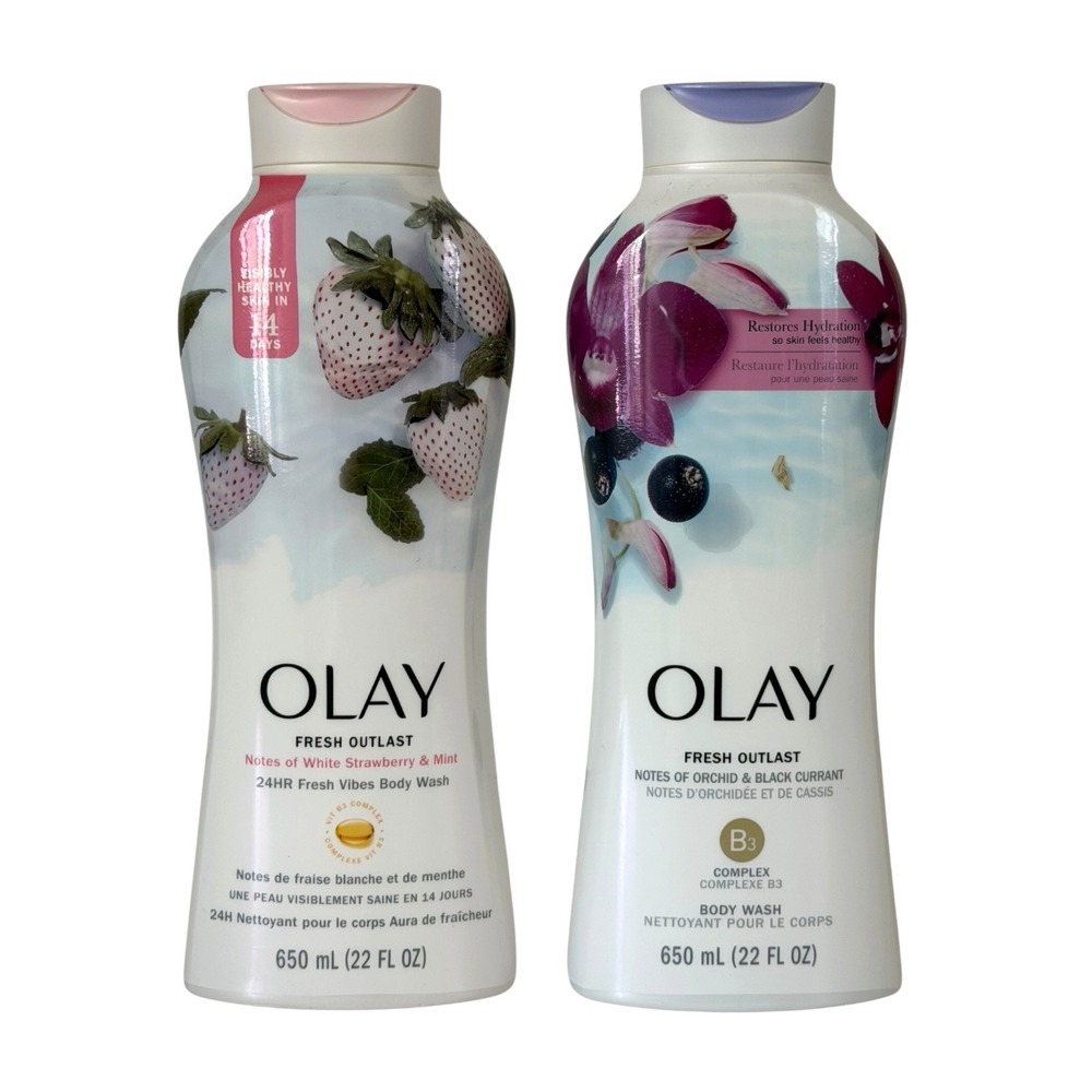 Olay Fresh Outlast Body Wash 2 Pack Strawberry Mint Orchid Black Currant 22oz